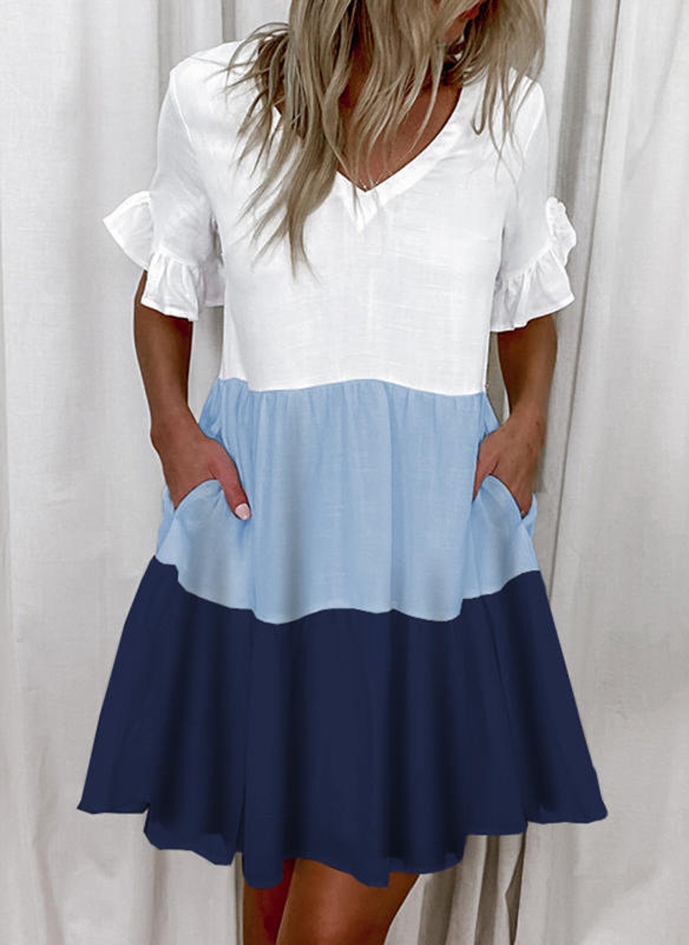 Women's V-Neck Floral Print Swing Dress Short Sleeve