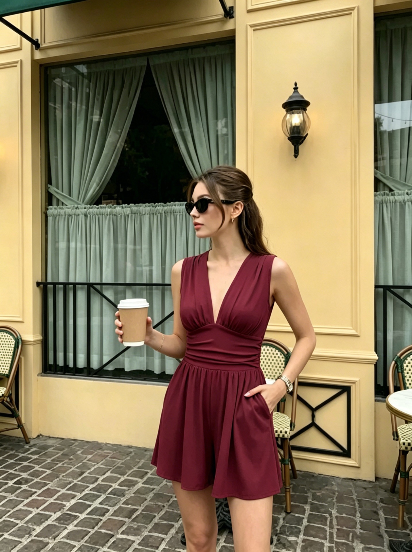 Women's Deep V-Neck Sleeveless Wide-Leg Romper