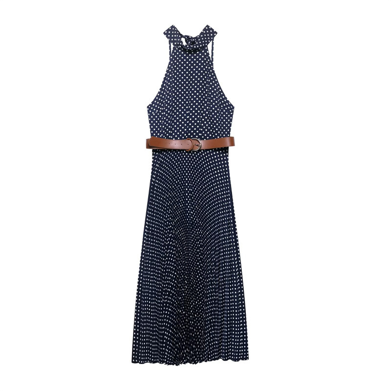 Polka Dot Halter Neck Dress with Belt