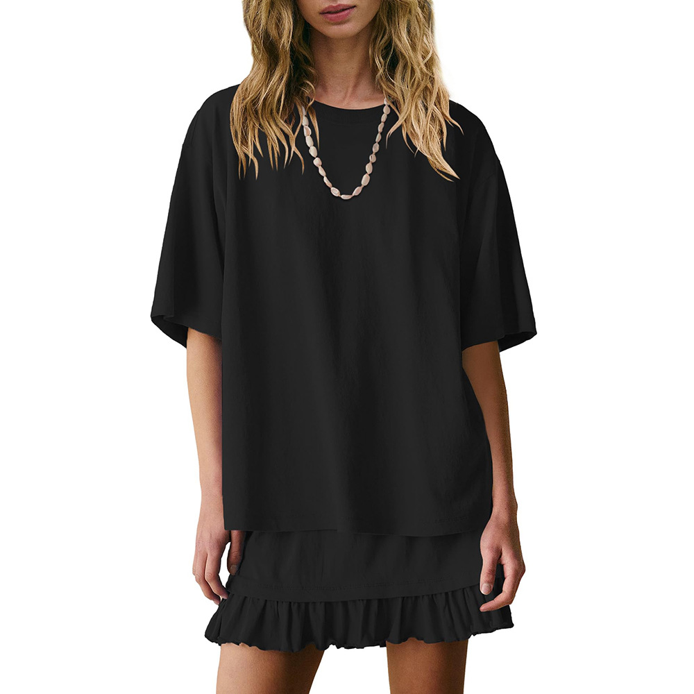 Women's Two-Piece Short Sleeve Top and Mini Skirt Set with Ruffle Trim