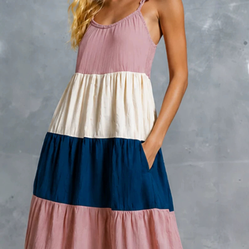 Vintage Multicolor Patchwork Sleeveless Maxi Dress
