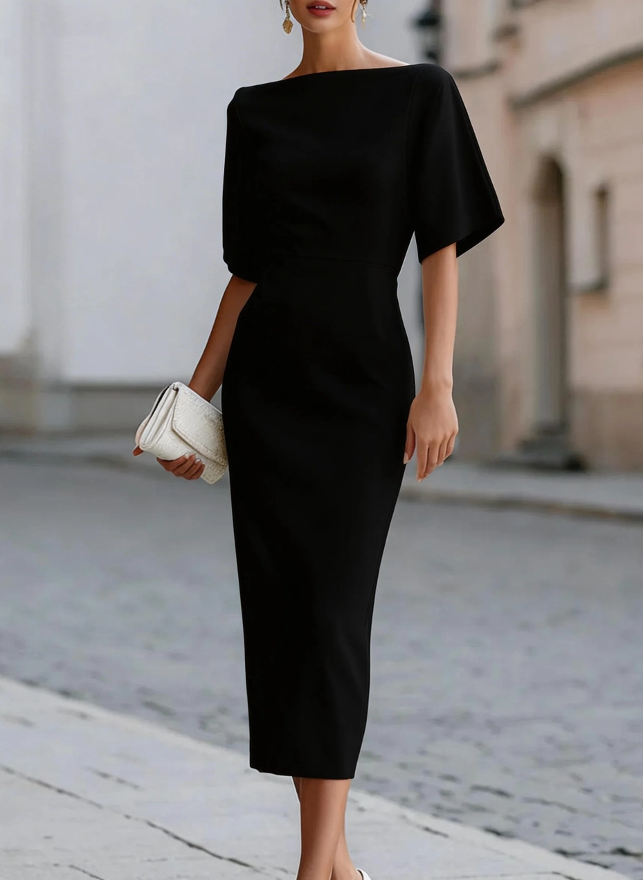 Elegant Waist-Cinching Midi Dress with Belt
