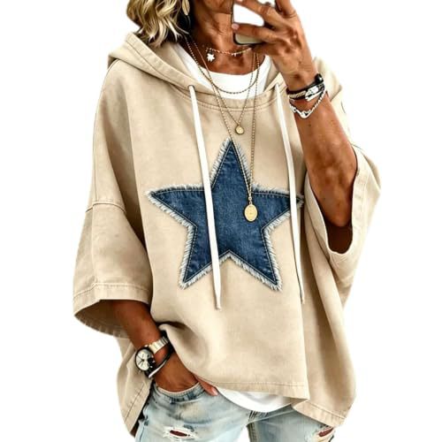 Women's Solid Color Star Print Casual Hoodie