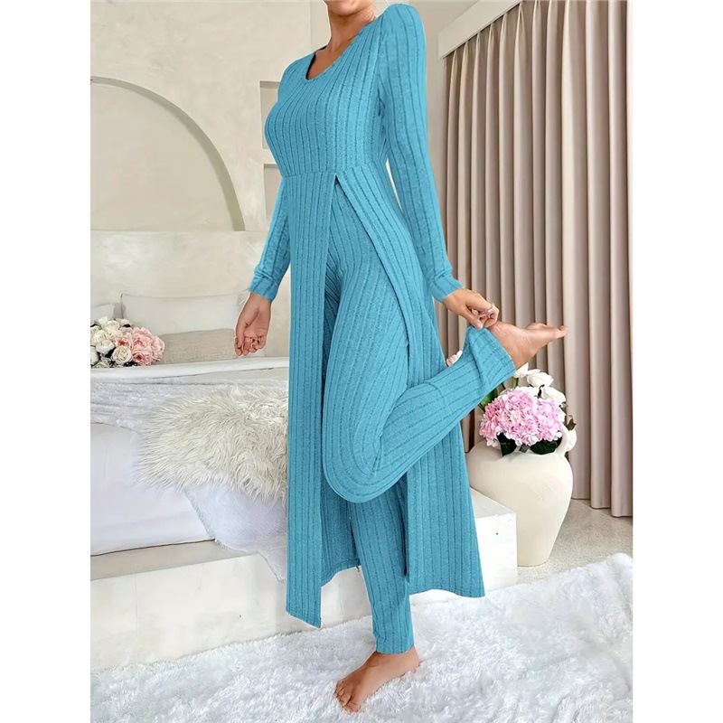 Women's Two-Piece Long Split Top and Pants Set