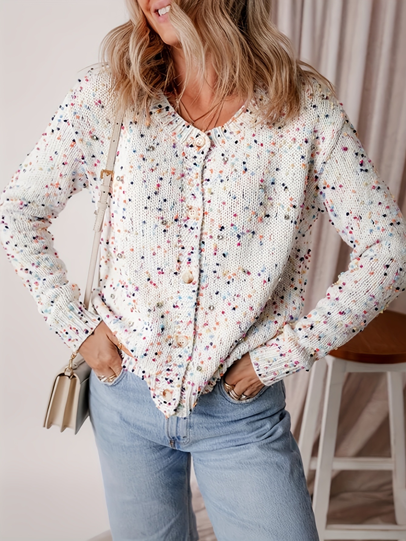 Women's Colorful Polka Dot Patchwork Pullover Knit Sweater
