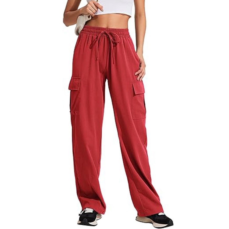 Women's High-Waist Wide-Leg Cargo Pants with Pockets