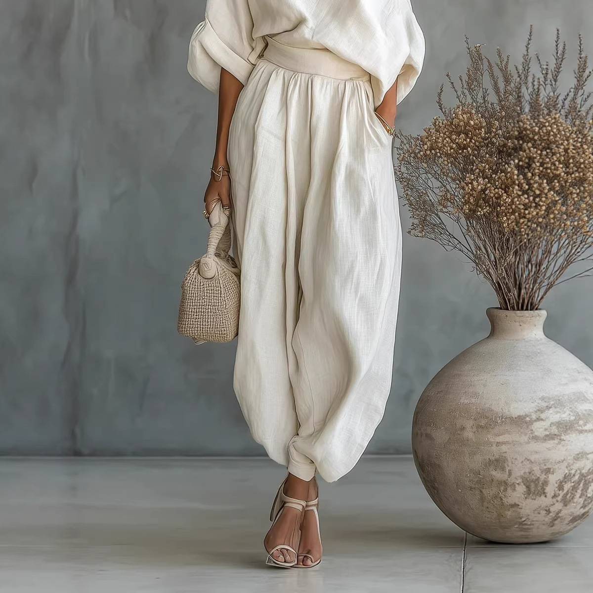 Women's Off-Shoulder T-Shirt and Pants Set Solid Color Casual Loose Two-Piece