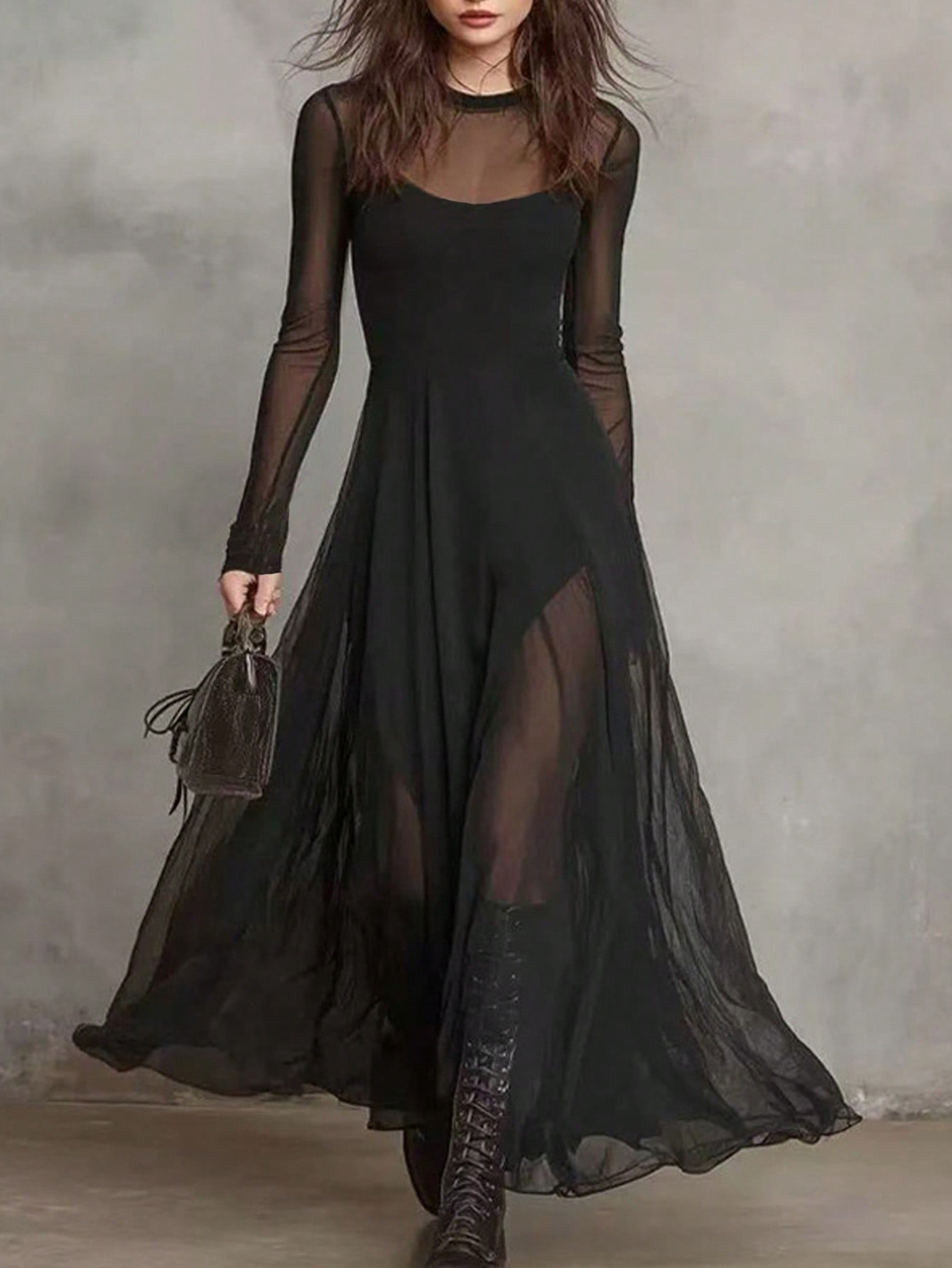 Sexy Elegant Mesh Panel Two-Piece Dress Set