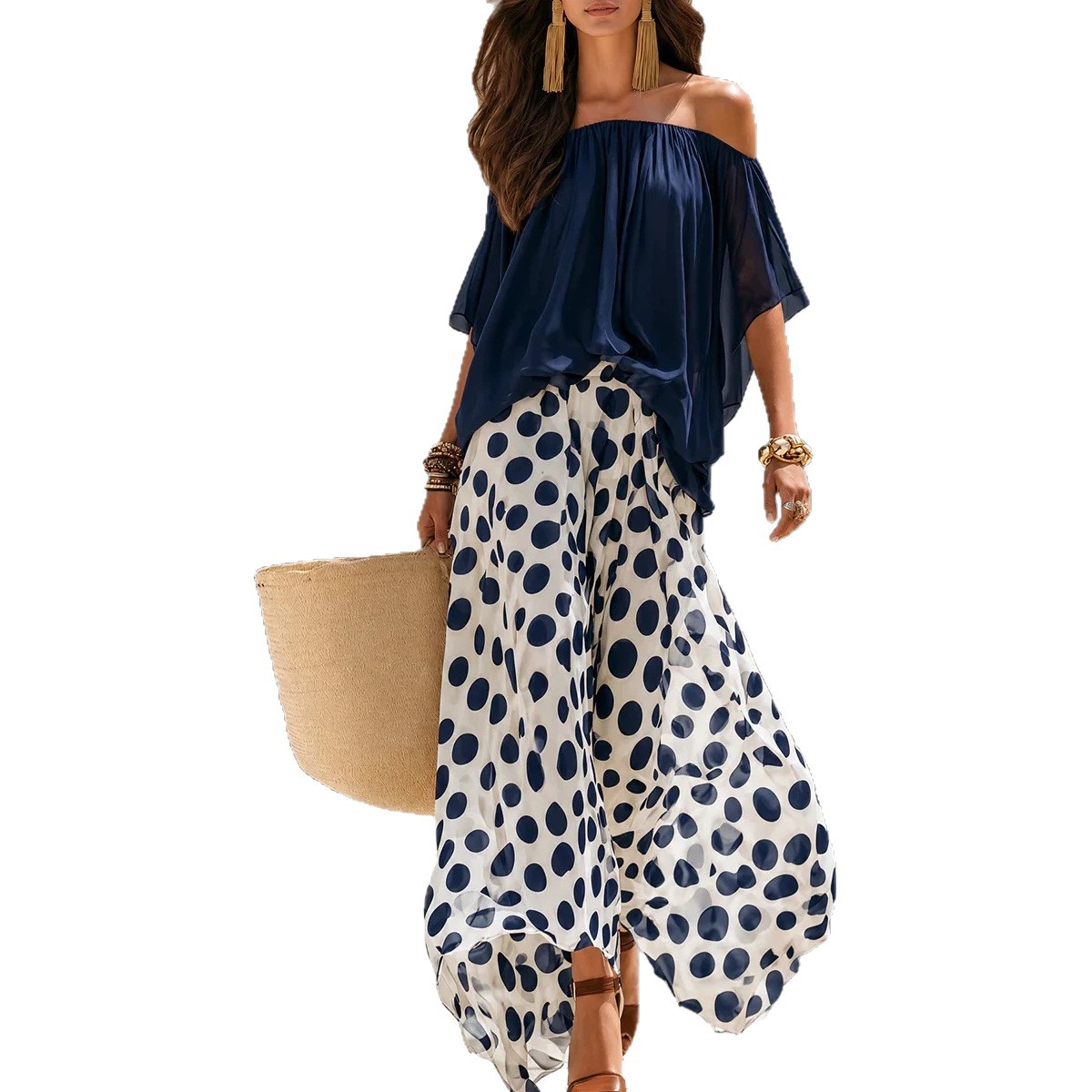Polka Dot Two-Piece Skirt and T-Shirt Set