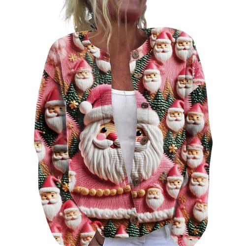 Women's Christmas Santa Print Cardigan Sweater