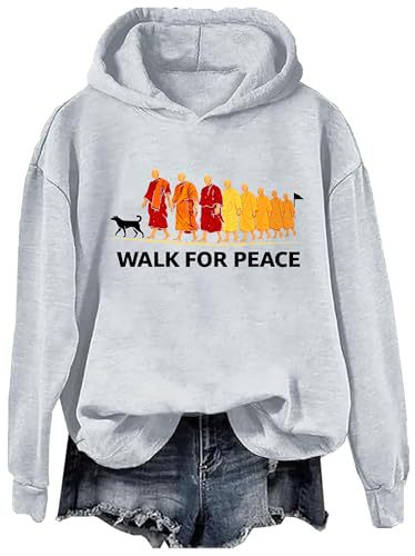 Women's Peace & Light Monk Print Casual Hoodie
