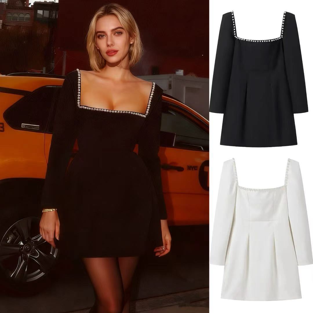 Square Neck Waist-Fitted A-Line Short Dress