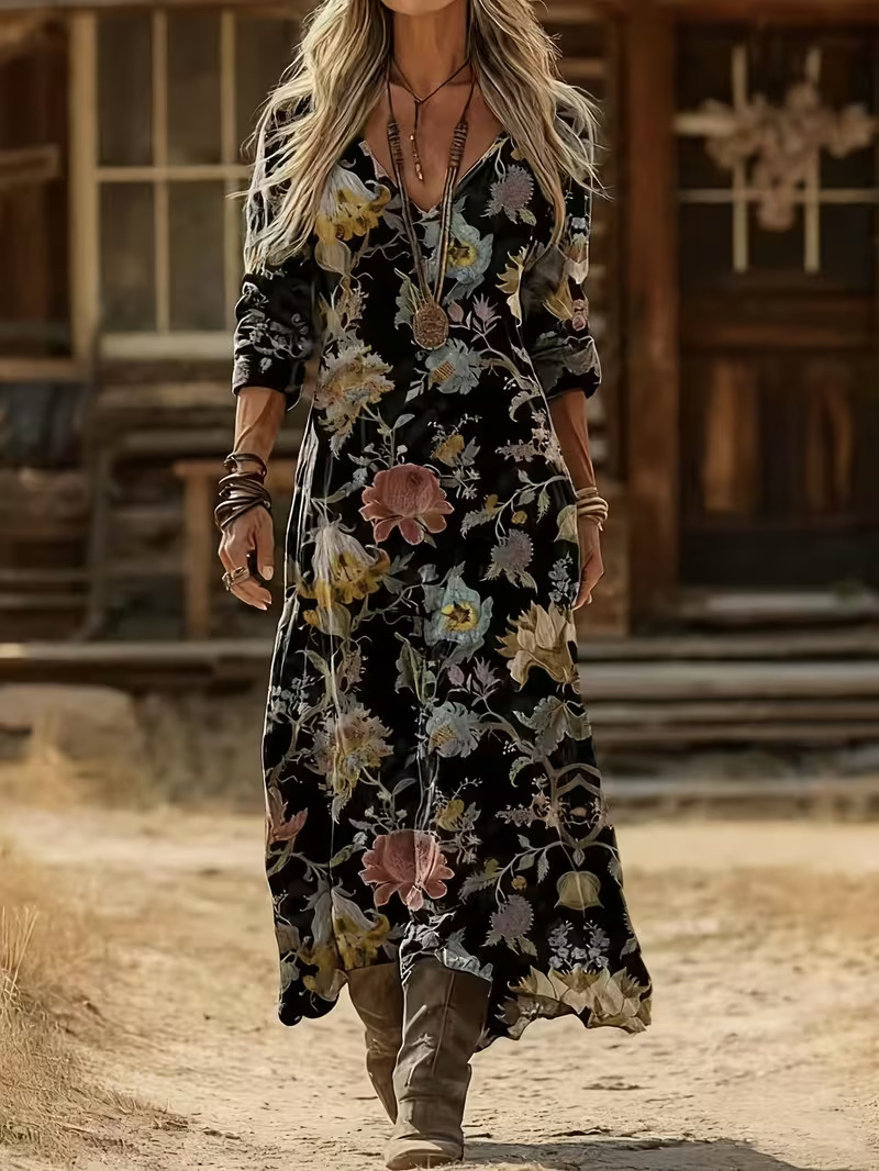 Women's Ocean Floral Print Ruched Midi Dress
