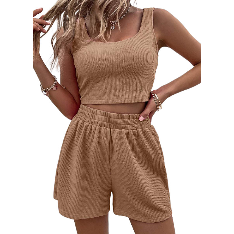 Women's Sleeveless Knit Two-Piece Set Casual Solid Color Sweet Fresh Style