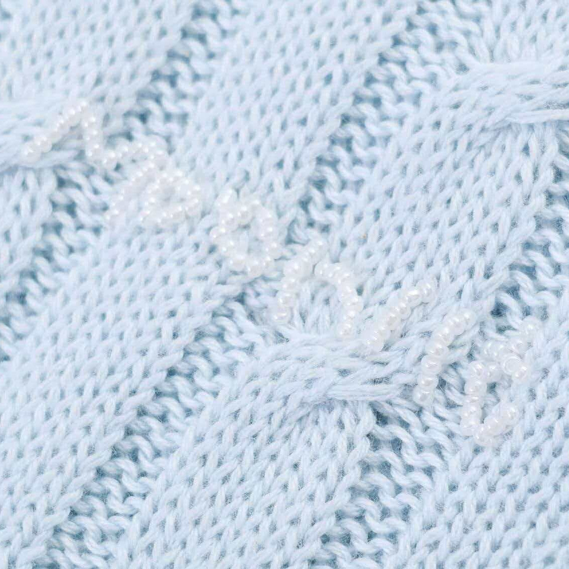 Light Blue Faux-Layer Knit Top Short Sleeve Crew Neck