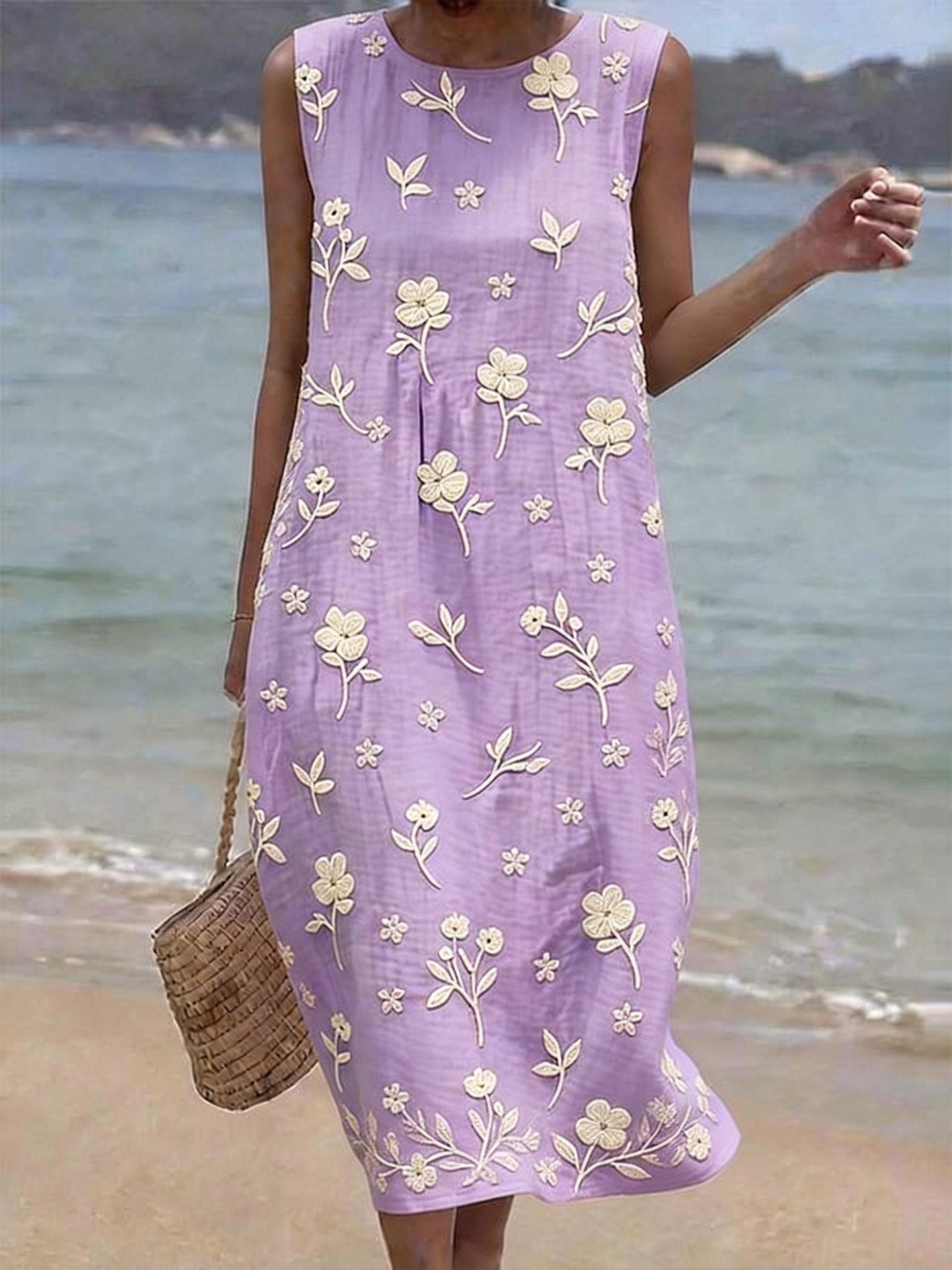 Women's Vintage Patterned Sleeveless Midi Dress