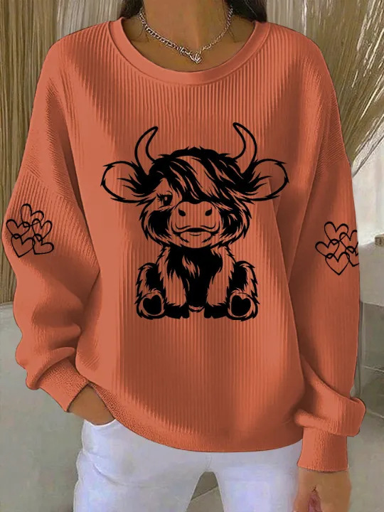 Women's Bull Head Print Crewneck Sweatshirt Casual Pullover