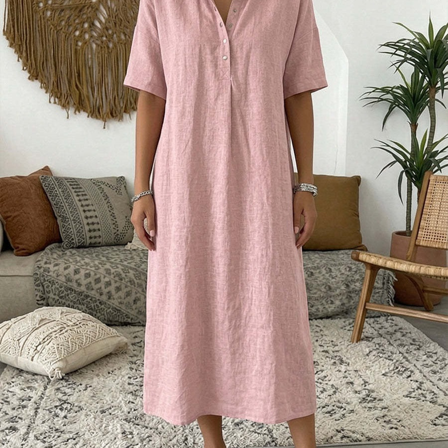 Women's Casual Straight-Fit Linen Short-Sleeve Polo Dress