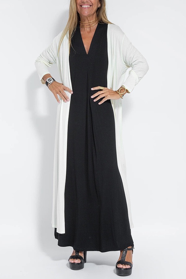 Women's Solid V-Neck Sleeveless Dress and Cardigan Set
