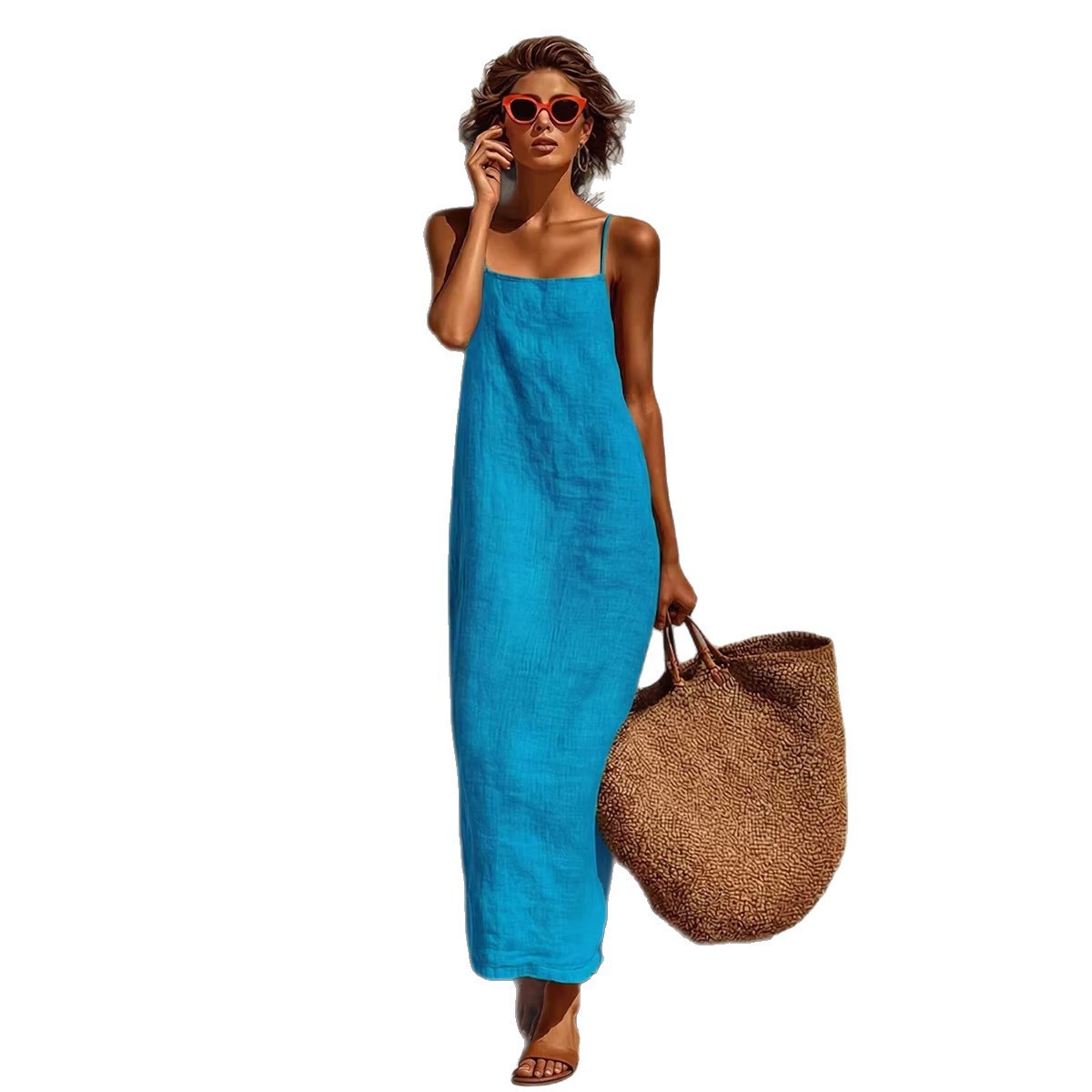 Women's Solid Color Sleeveless Midi Dress Casual Loose Fit