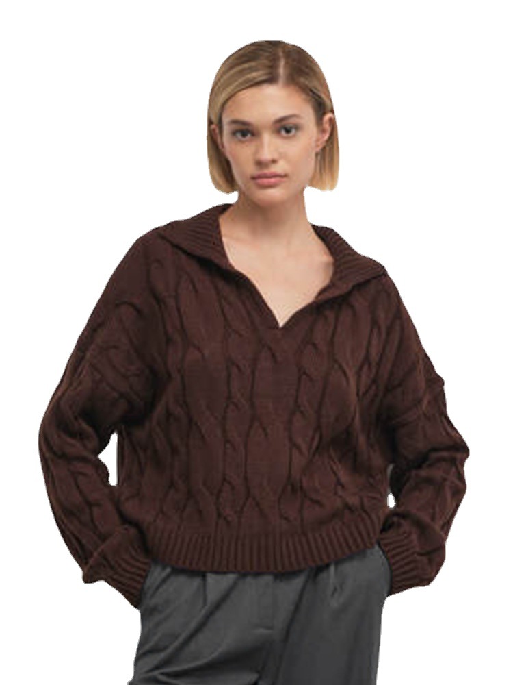 Relaxed Knit Sweater with Collar, Thick Commuter Pullover
