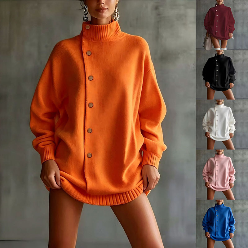 Women's Turtleneck Knit Cardigan Sweater Coat Loose Fit
