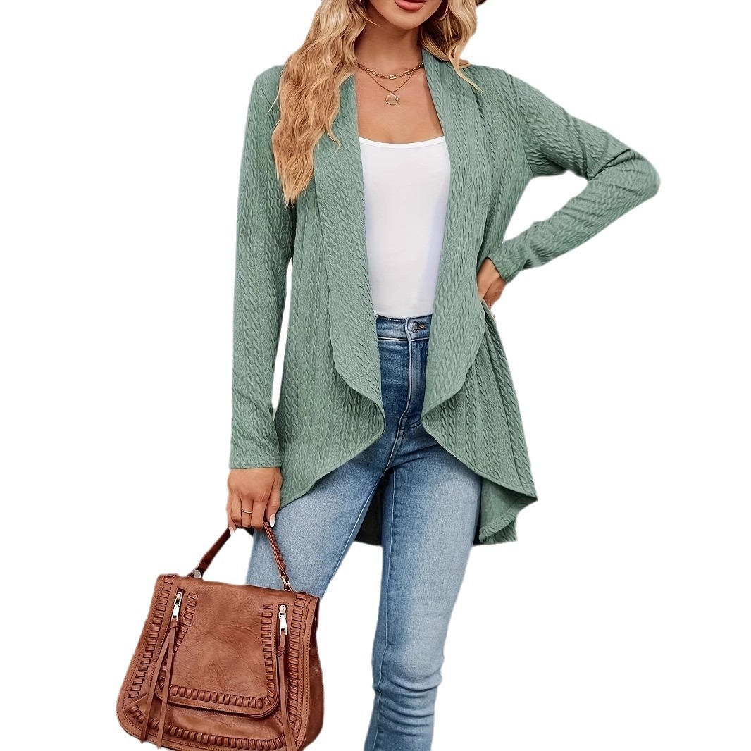 Women's Solid Color Long Sleeve Open Front Knit Cardigan Loose Fit Light Green