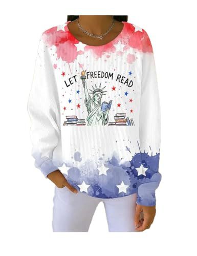 Women's Casual Crewneck Sweatshirt with American Anniversary Letter Print
