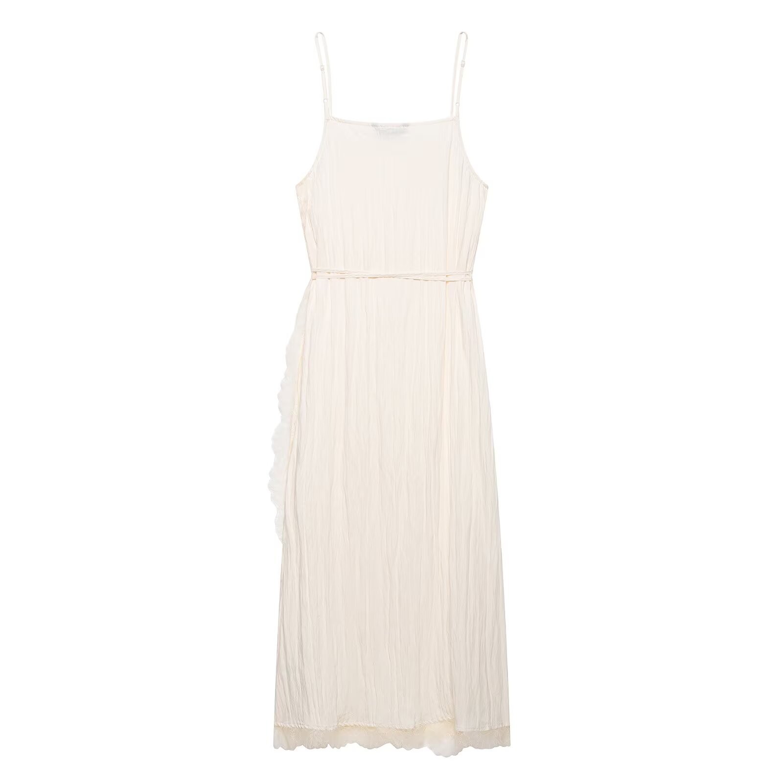 Women's Lace Trim Pleated Cami Dress Sleeveless V-Neck Long