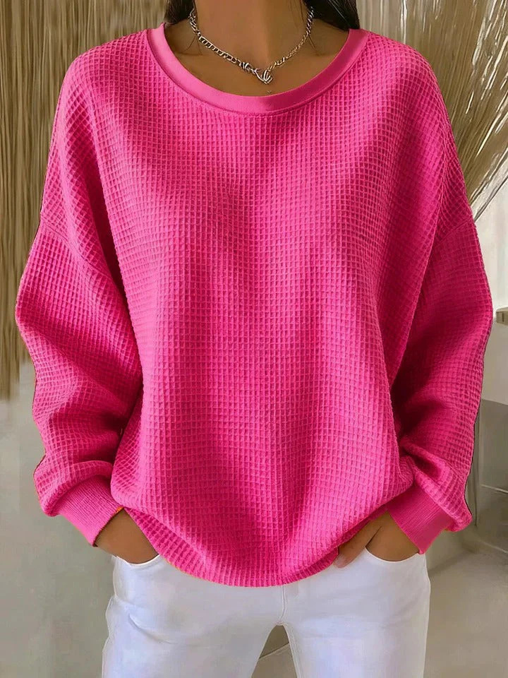 Women's Waffle Knit Crewneck Pullover Sweatshirt