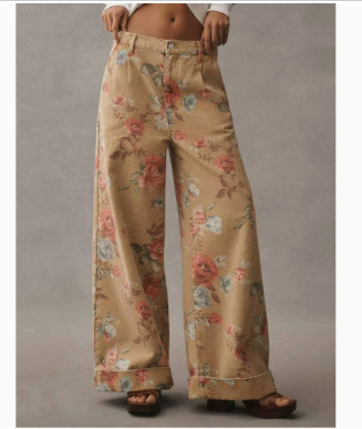Women's Vintage Print Straight-Leg Casual Pants