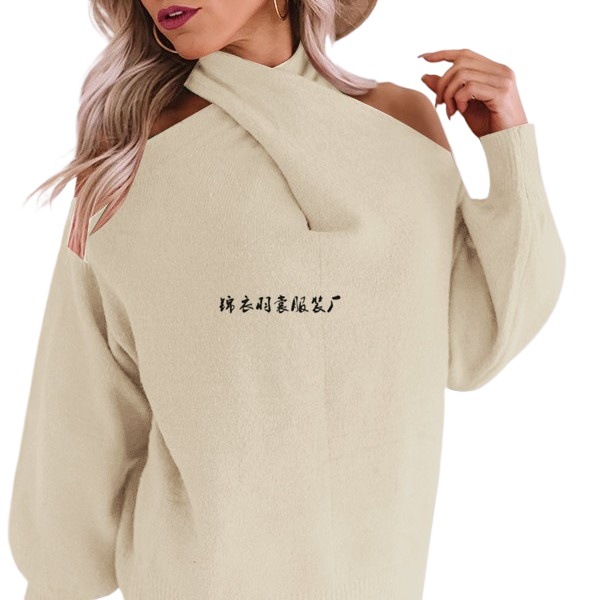 V-Neck Off-Shoulder Knit Sweater with Cross Wrap Bust and Open Back