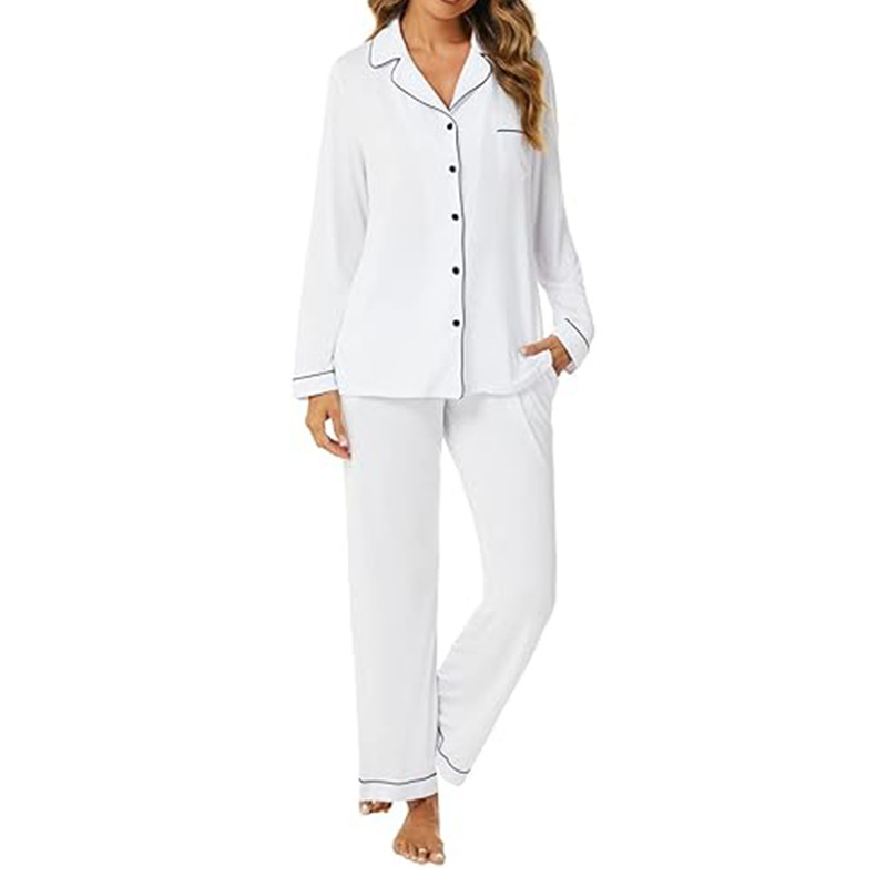 Women's Cuban Collar Printed Long Sleeve Button Set