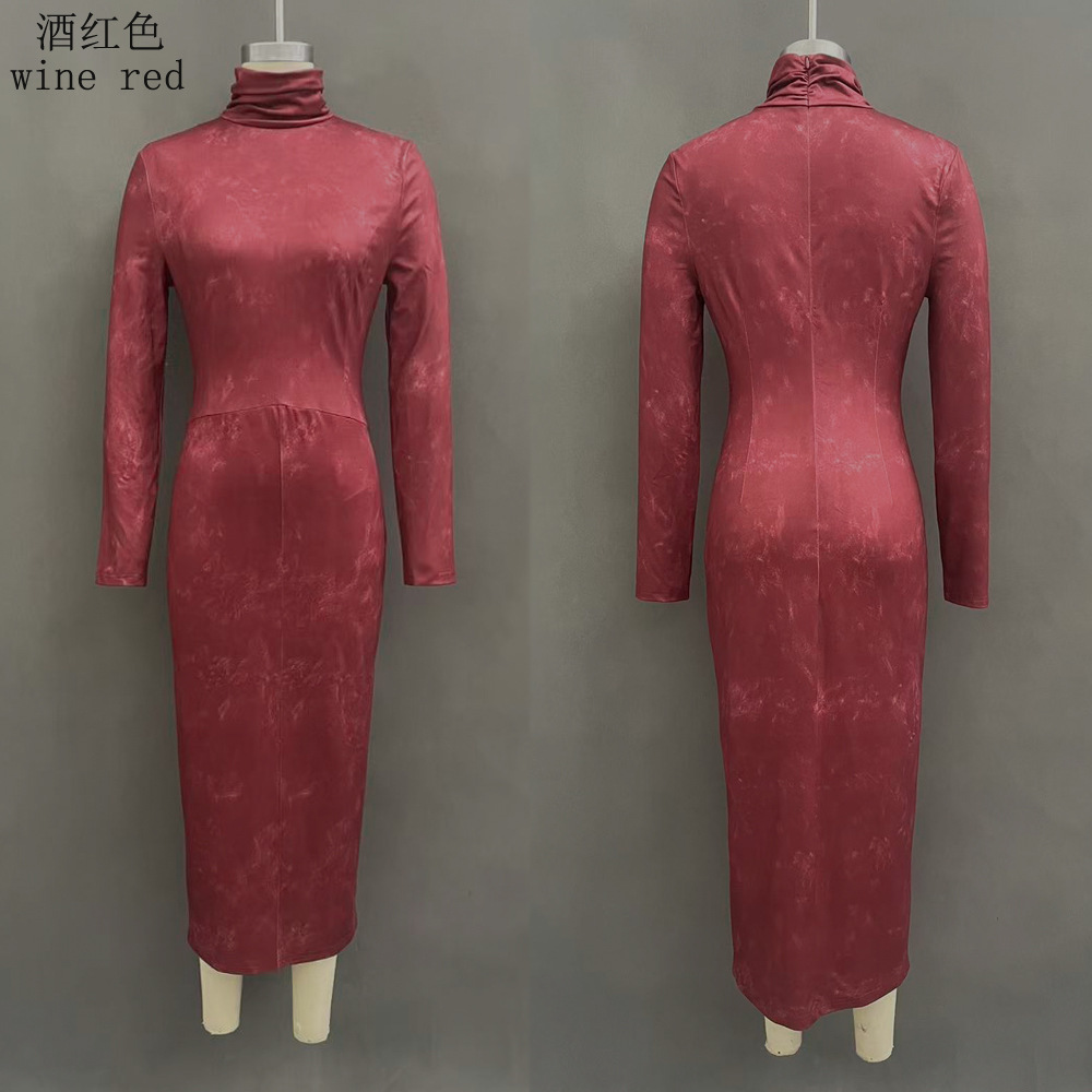 Women's Slim Fit Long Sleeve Bodycon Midi Dress Half Turtleneck