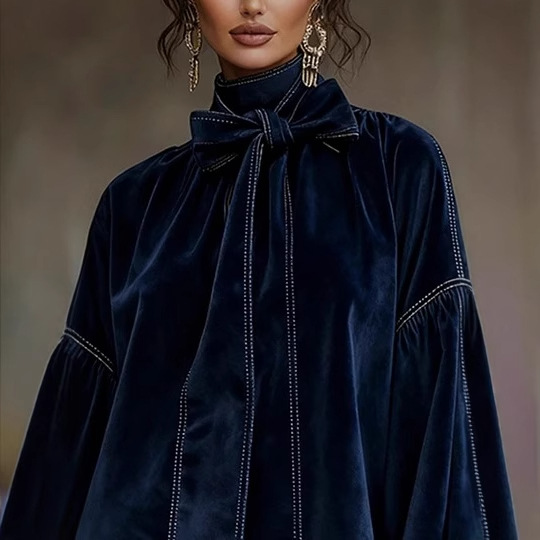 Velvet Long Sleeve Bow Short Dress