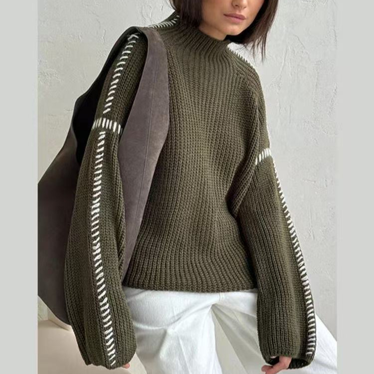 Women's High Neck Color Block Pullover Sweater