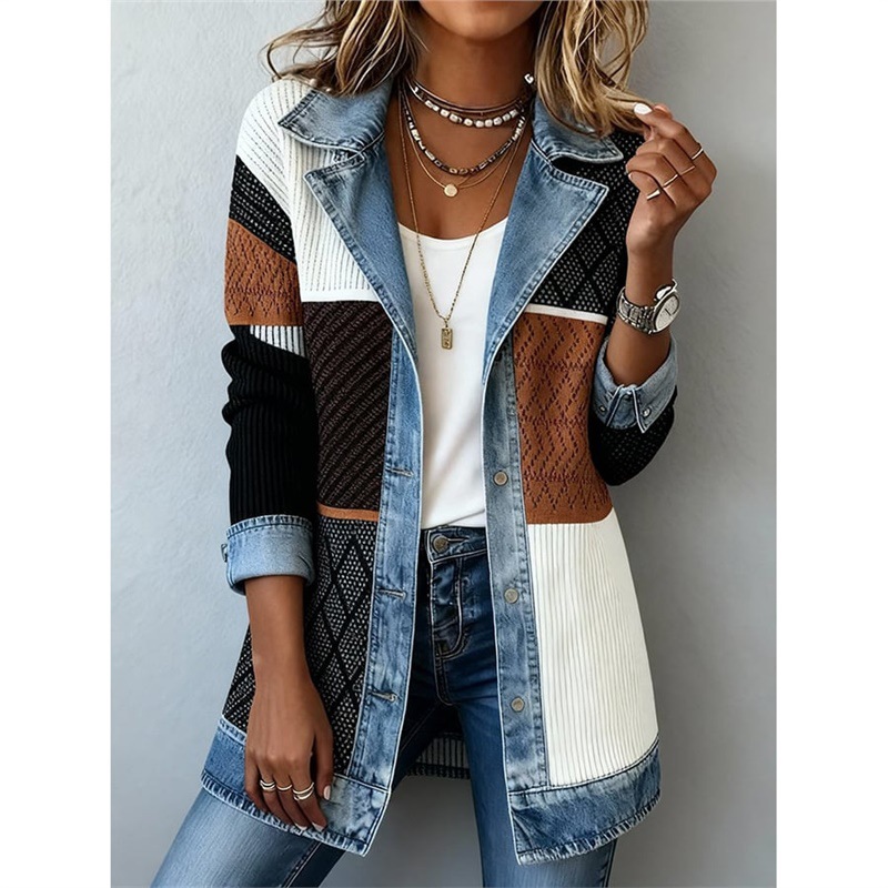 Women's Slim Fit Long Sleeve Patchwork Jacket