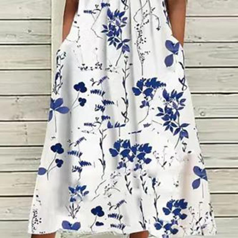 Women's Floral Print Sleeveless Midi A-Line Dress