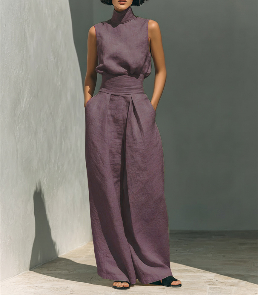 Women's Cotton-Linen Sleeveless Top and Pants Casual Set