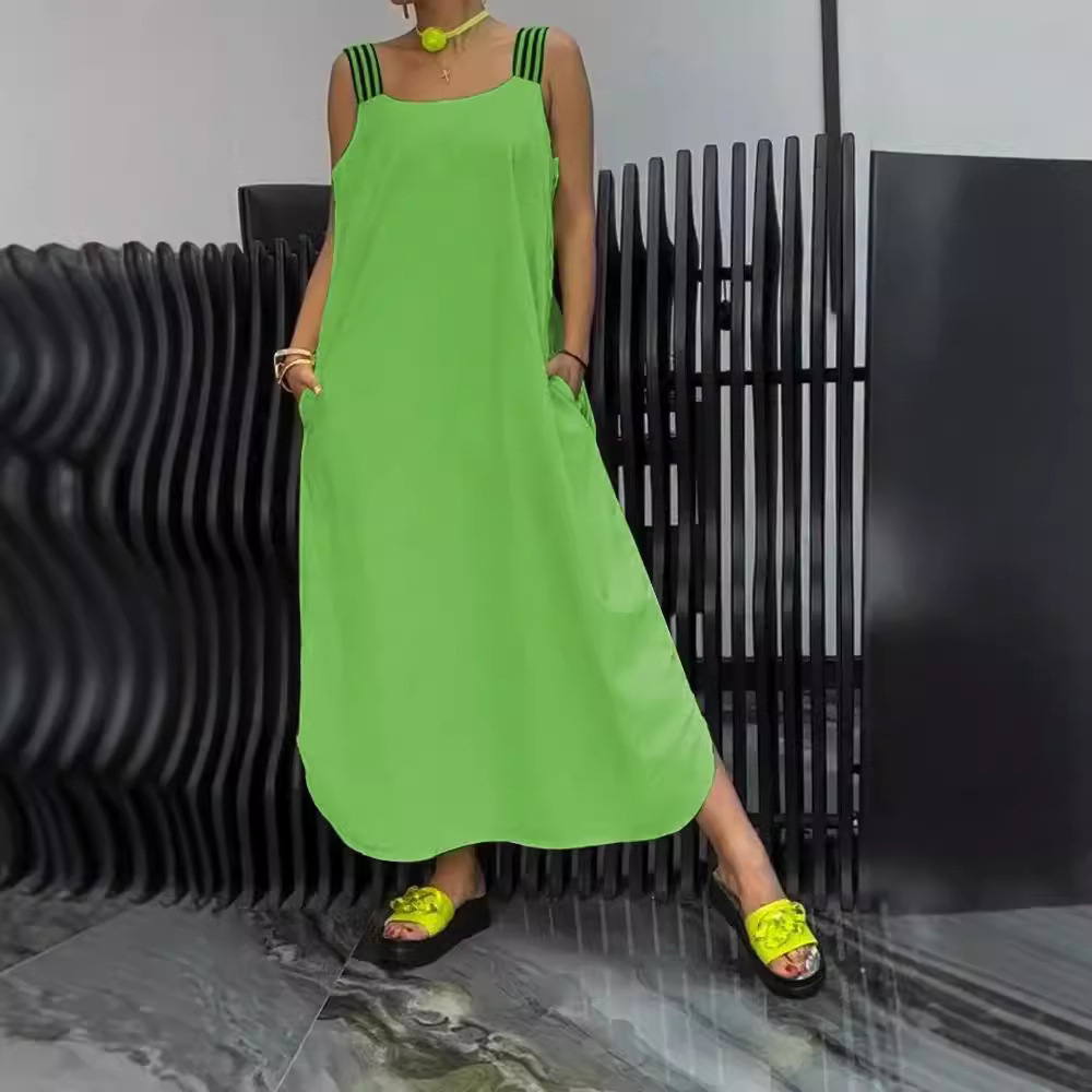 Women's Sleeveless Suspender Dress Summer Loose Casual Long Dress