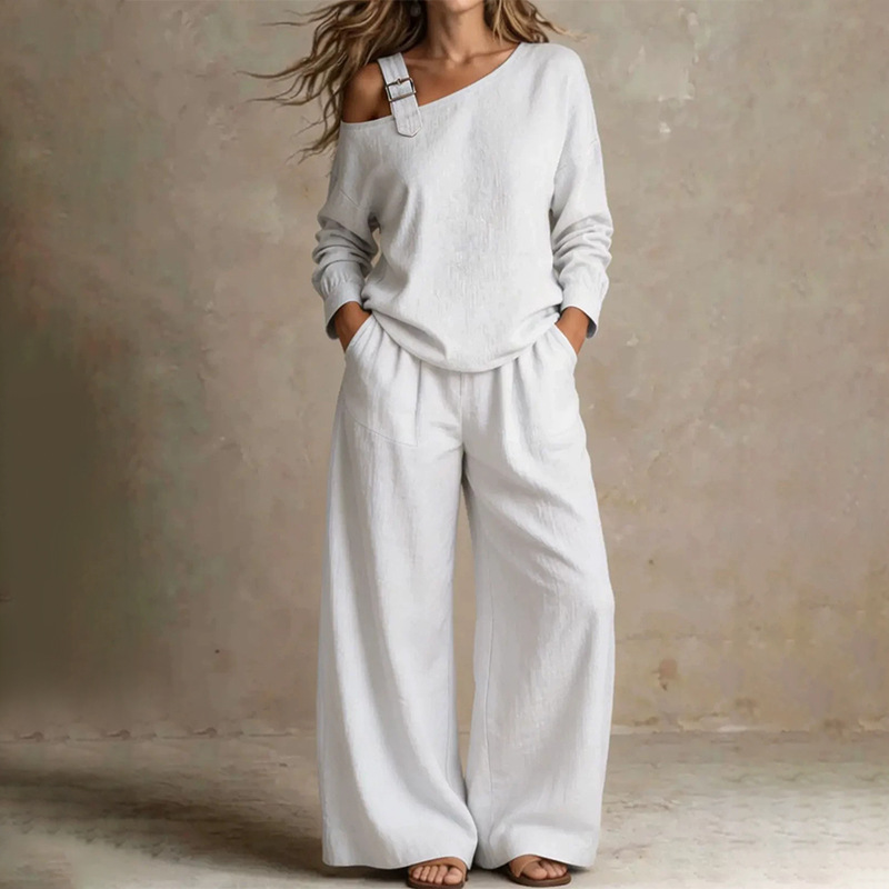 Women's Casual Solid Color One-Shoulder Two-Piece Set