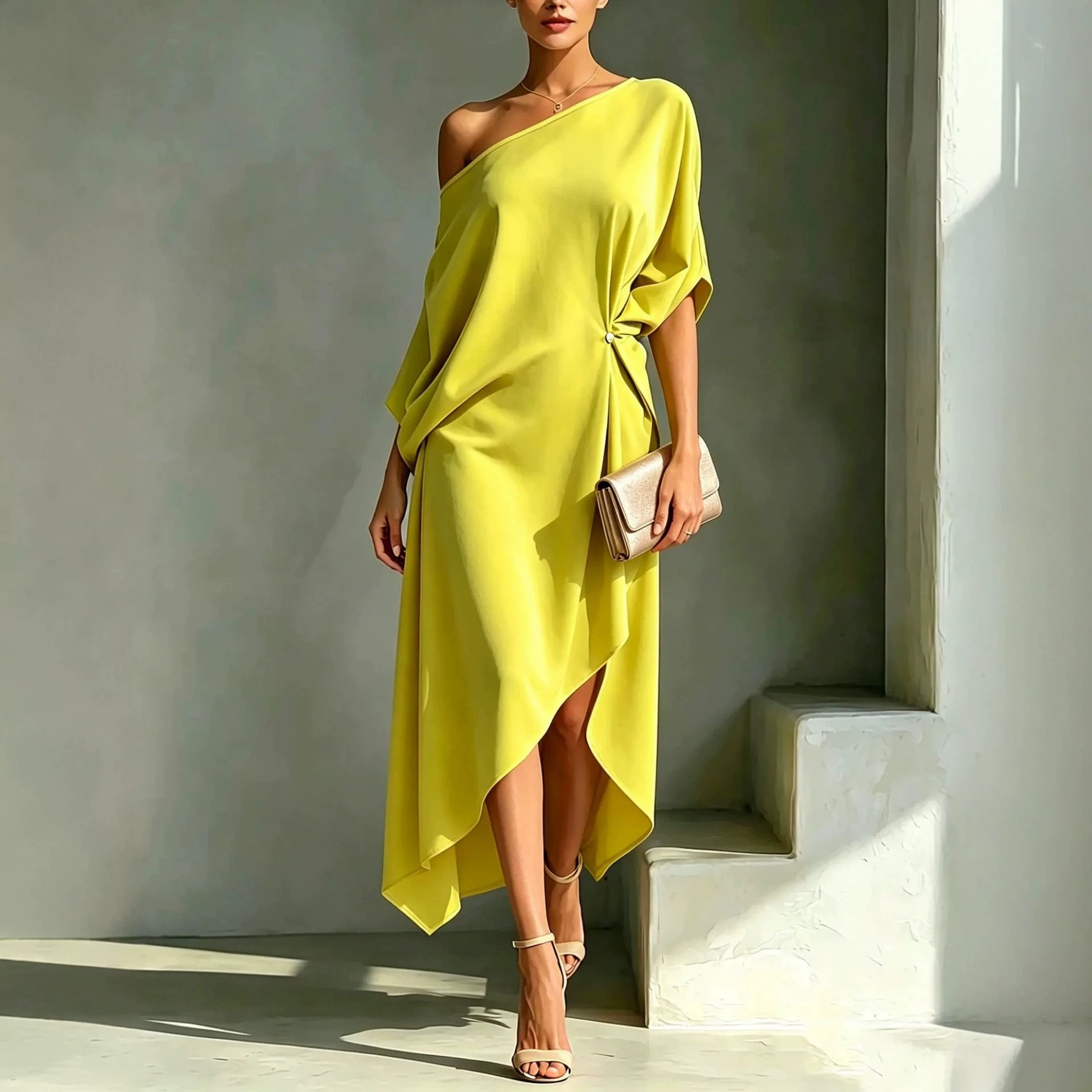 Elegant Minimalist Sleeveless Cotton-Linen Dress