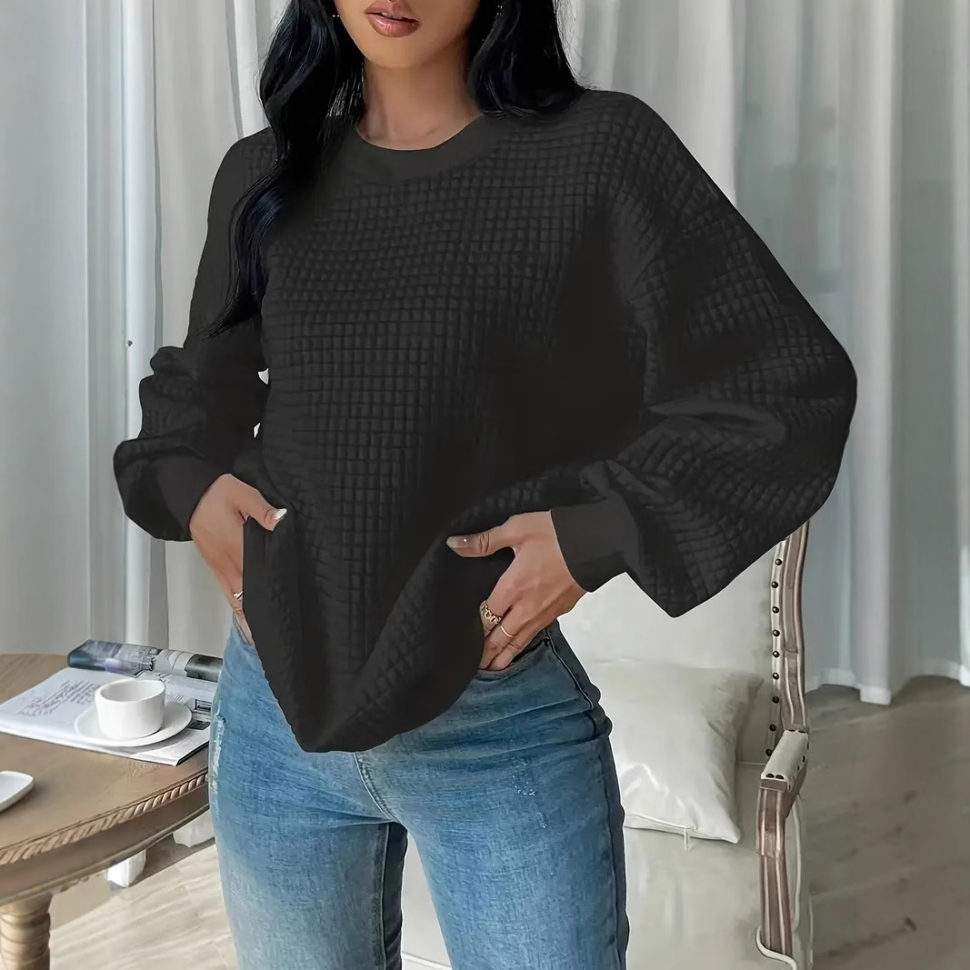 Women's Solid Color Crewneck Pullover Sweatshirt Casual Top