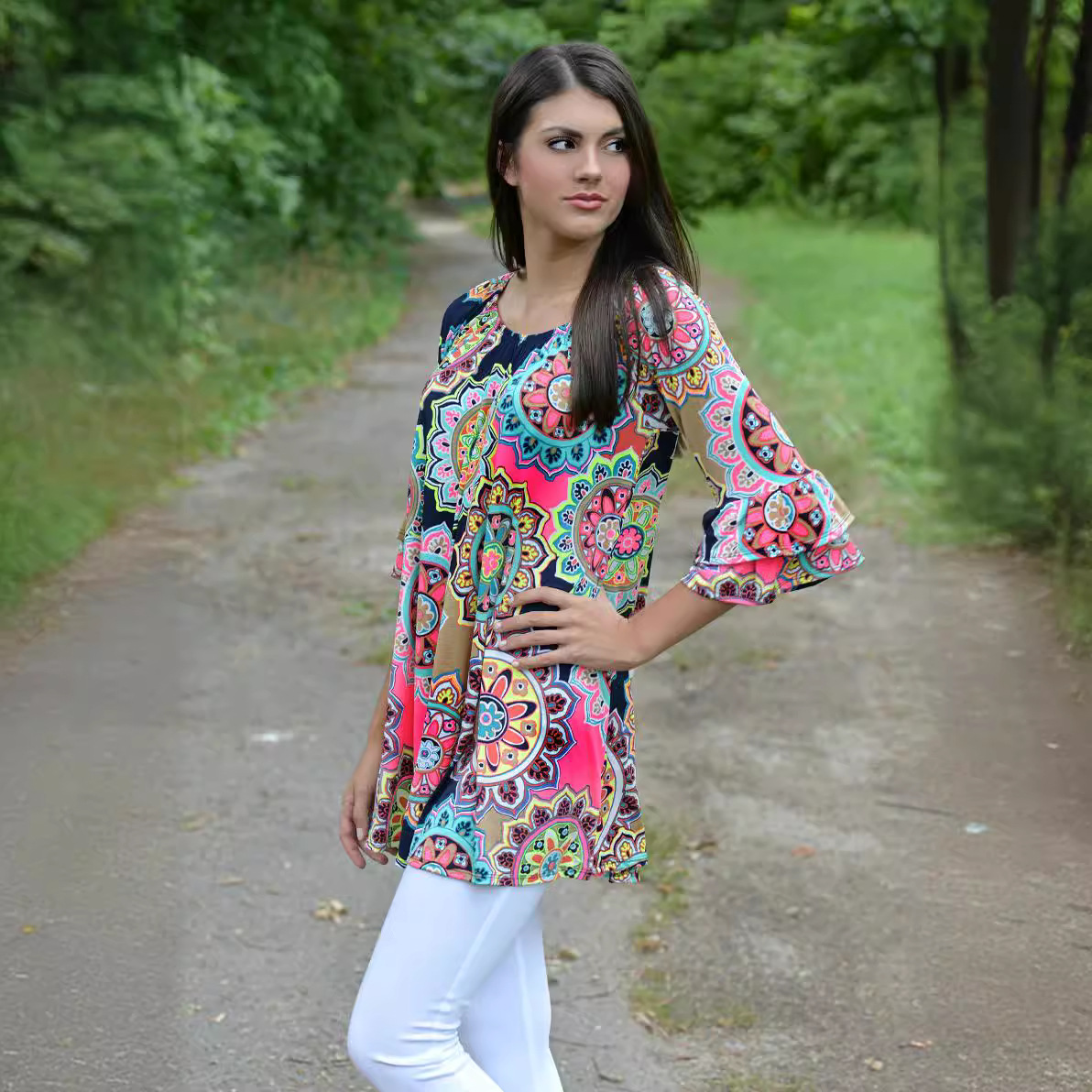 Pop Art Print Off-Shoulder Double Bubble Sleeve Dress