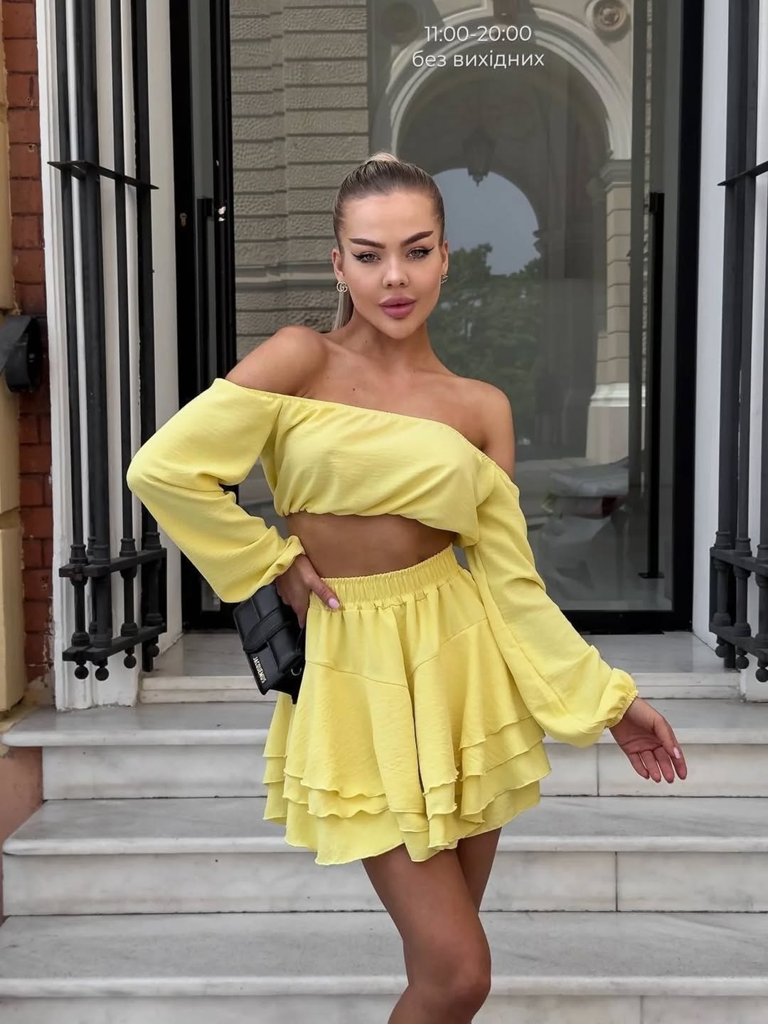 Off-Shoulder Puff Sleeve Crop Top and Ruffle Wrap Mini Skirt Set