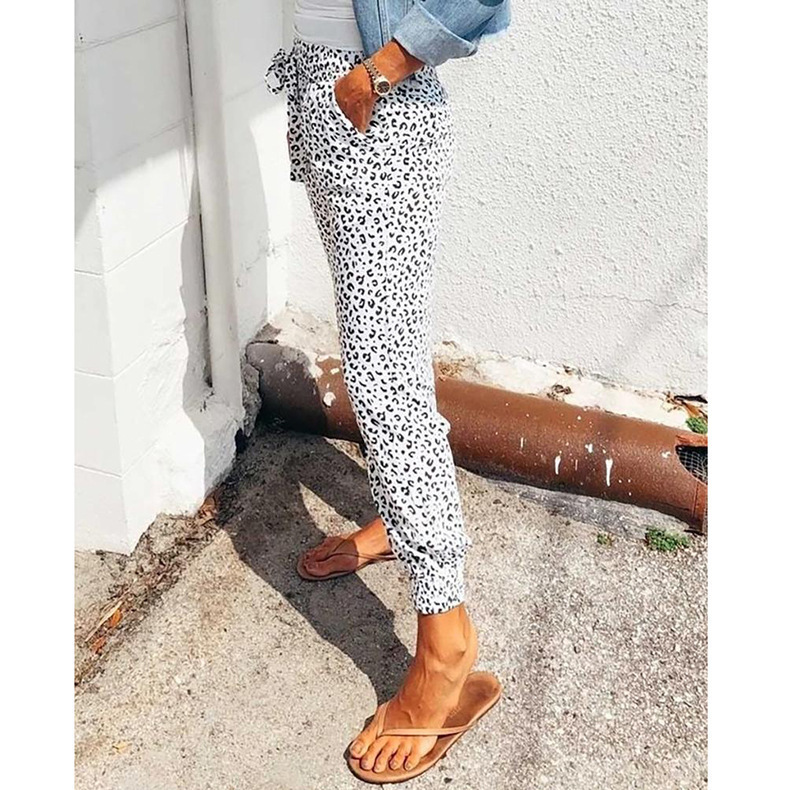 Women's Leopard Print Drawstring Jogger Pants Loose Fit
