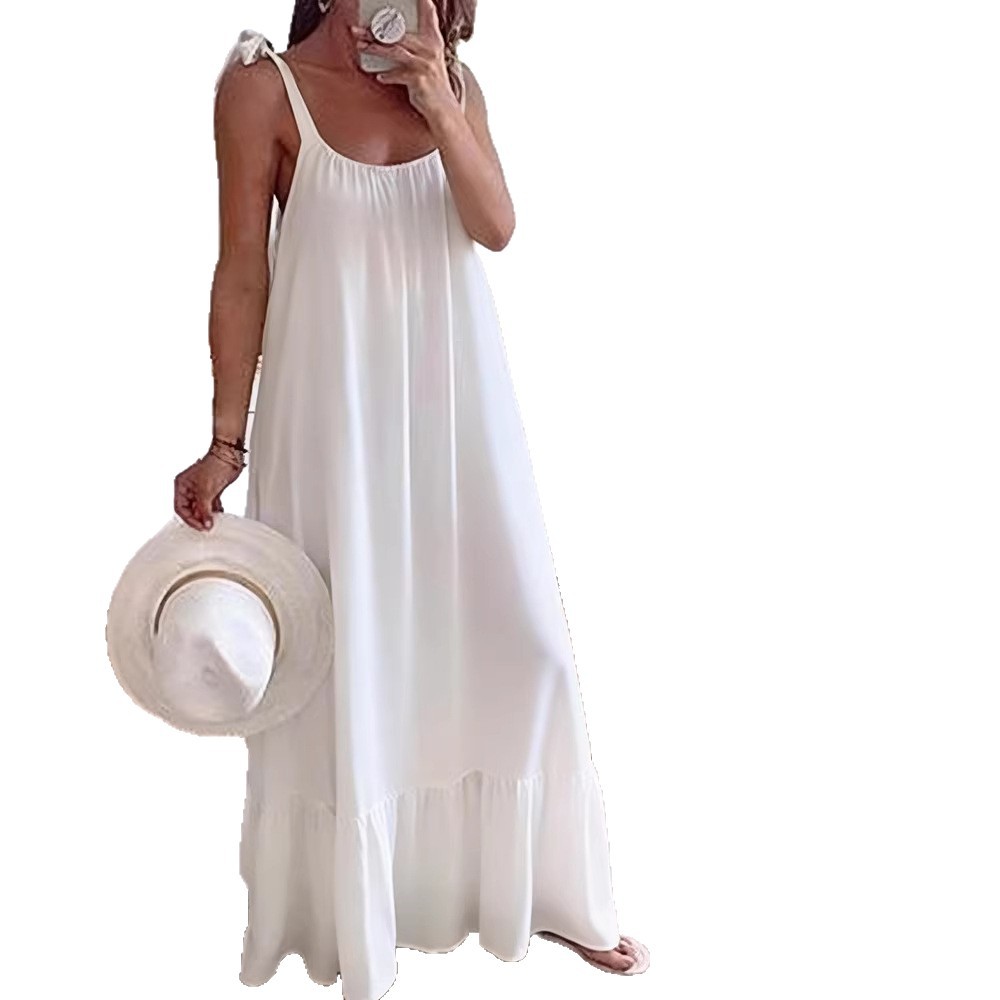 Women's Casual U-Neck Ruched Sleeveless Maxi Dress