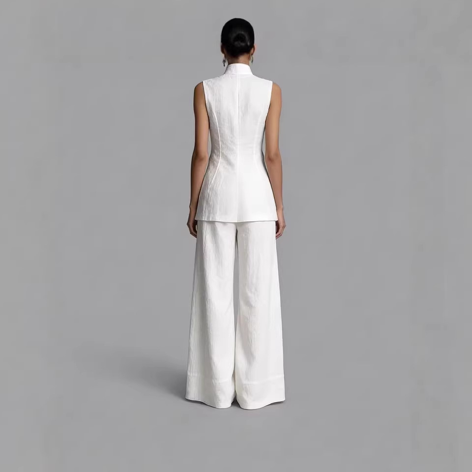 Sleeveless Slim Fit Two-Piece Pants Set for Commuting