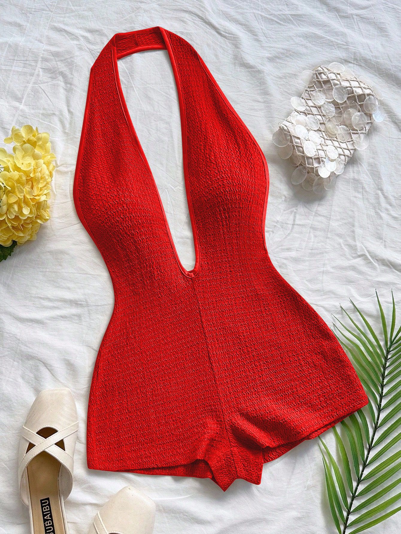 Sexy Striped Halter Backless V-Neck Romper for Women