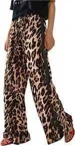 Leopard Print Patchwork Wide-Leg Casual Pants